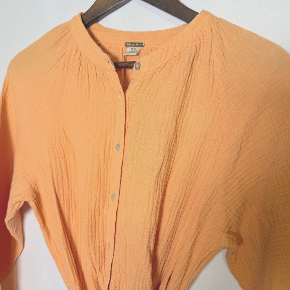 Magaschoni Organic Cotton Gauze Tiered Dress Apricot Orange Medium Braided Belt